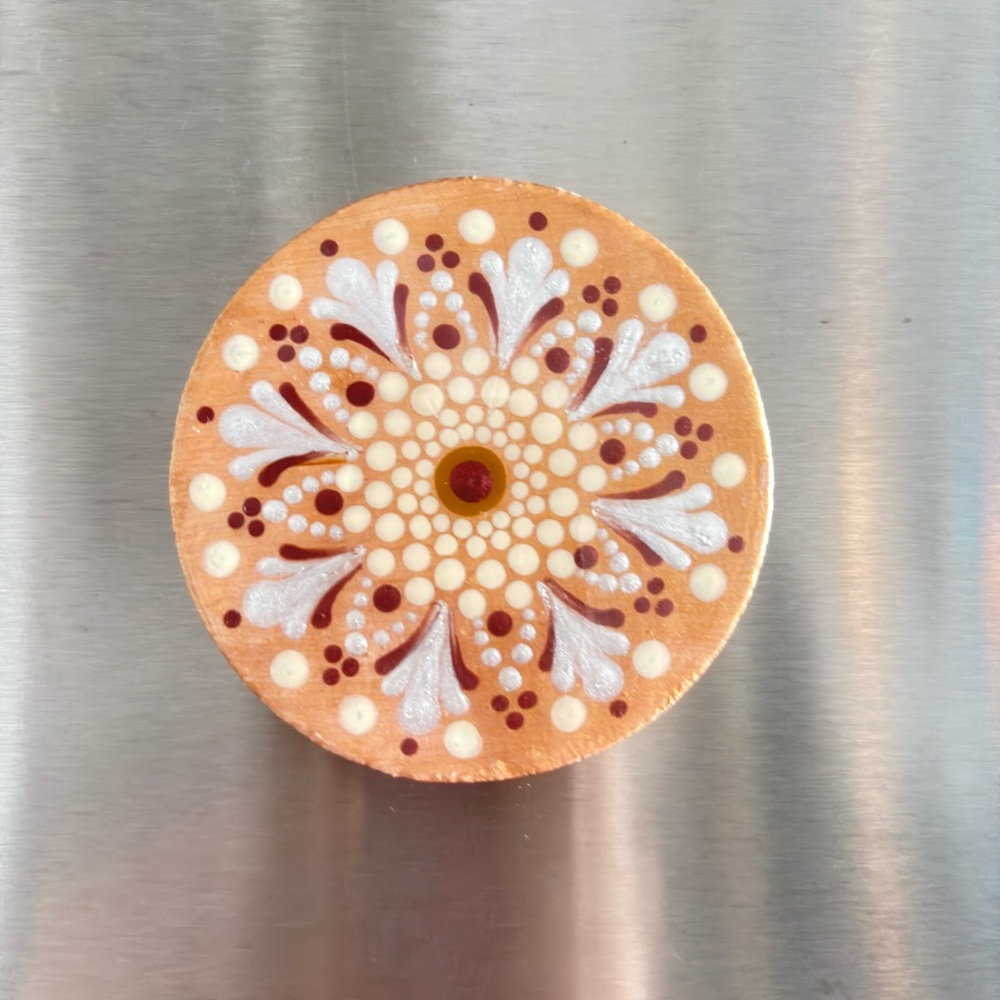 Bamboo Magnetic Bottle Opener – Hand Painted Mandala Design with Resin Finish.
